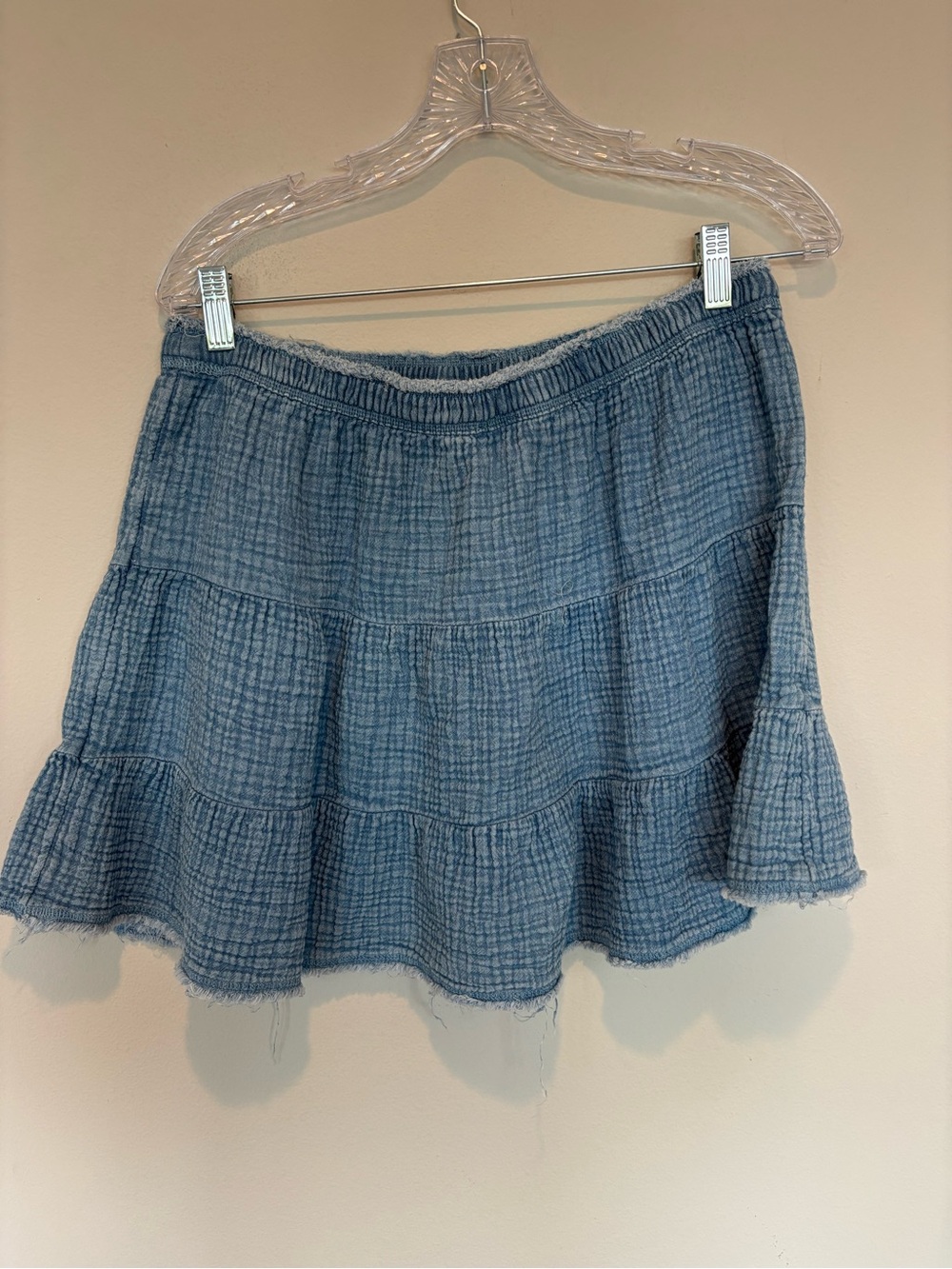 aerie Blue Tiered Gauze Skater Mini Skirt - Picture 2 of 4